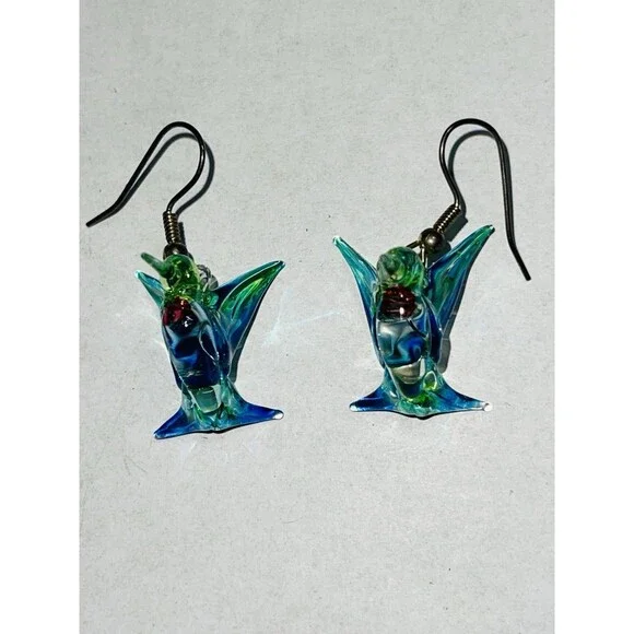 Artisan Glass Hummingbird Earrings Fishhook Back - Picture 4 of 9